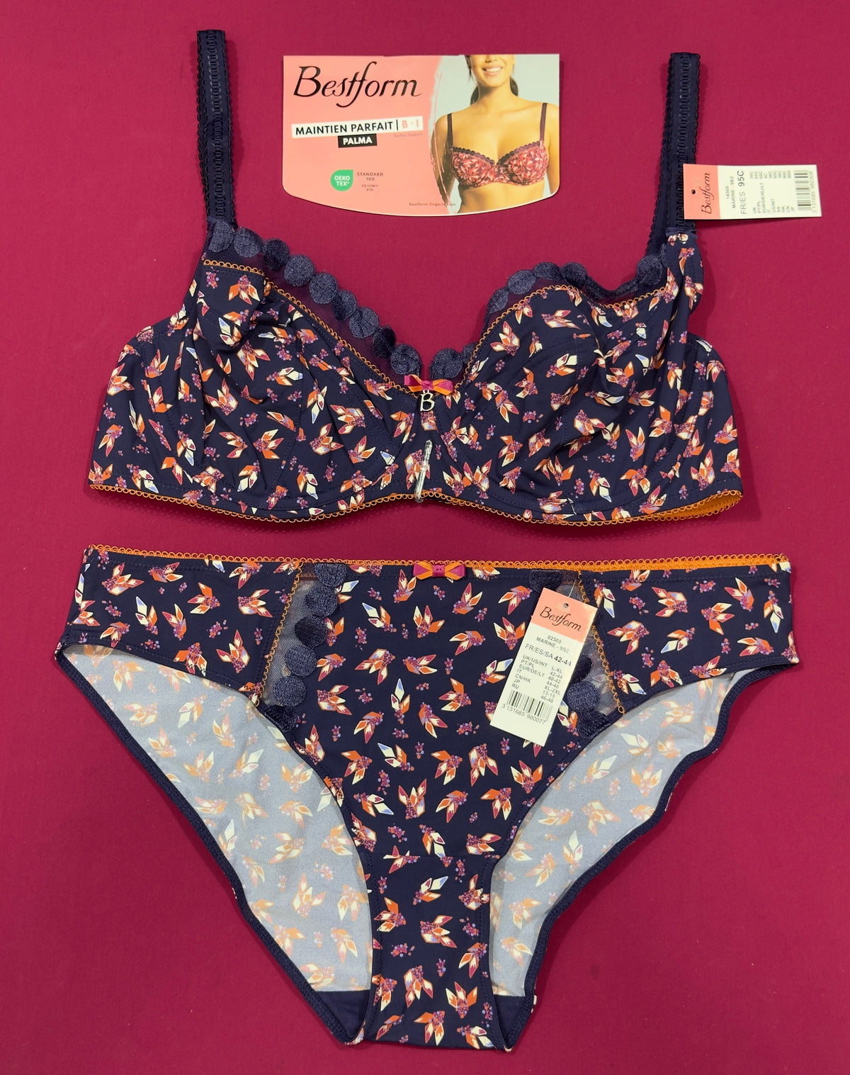 🇫🇷Bestform Palma bleu marine imprimé végétal 🍂
