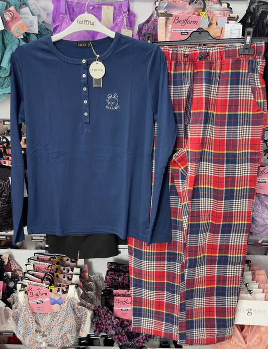 Pyjama tress coton pantalon à carreaux