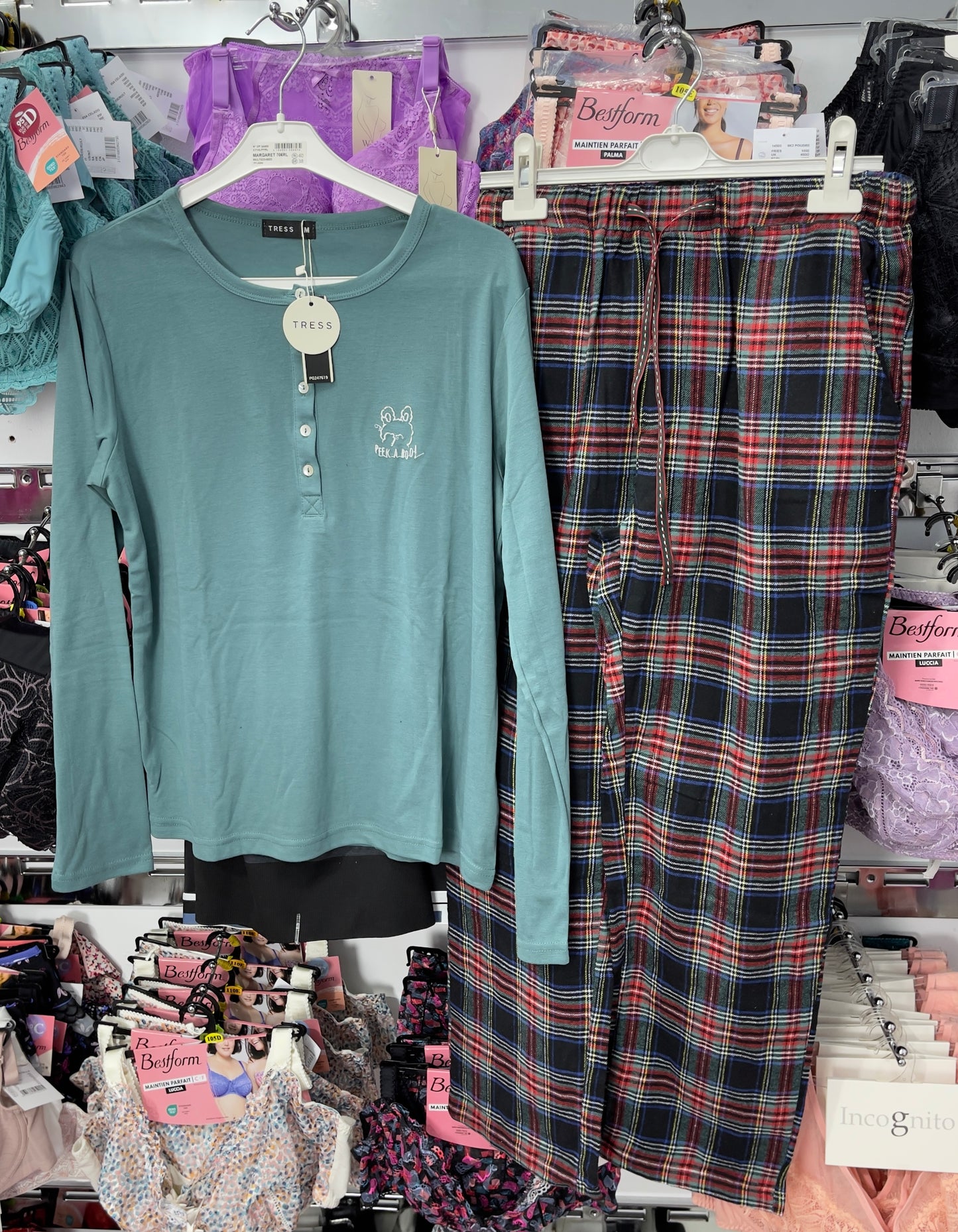 Pyjama tress coton pantalon à carreaux